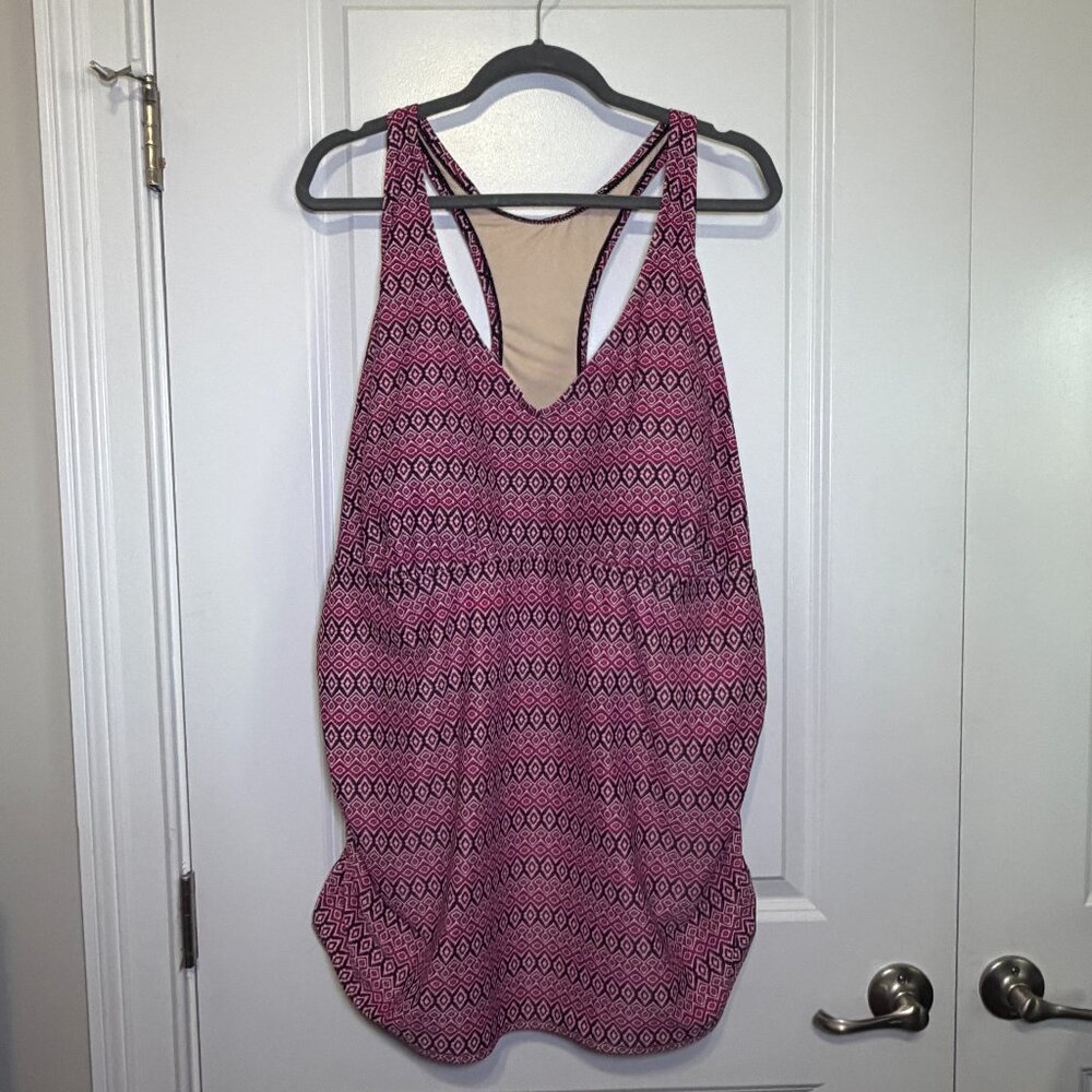 Women's 26W Ava & Viv Pink and Black Print Swimwear Tankini Top